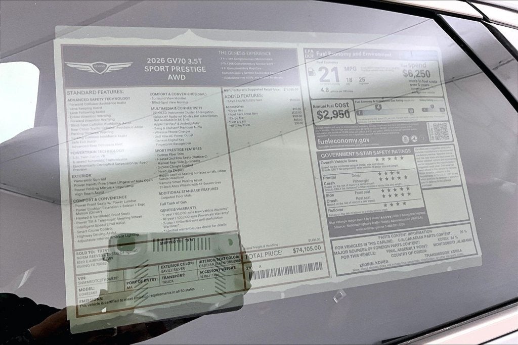 2026 Genesis GV70 3.5T SPORT PRESTIGE