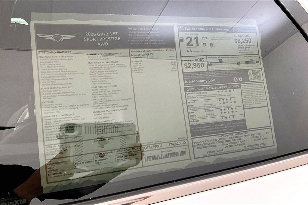 2026 Genesis GV70 3.5T SPORT PRESTIGE